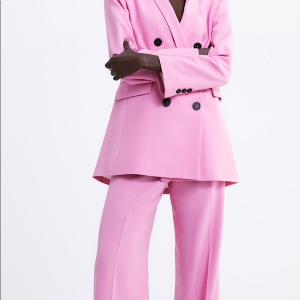 Double breasted blazer + seamed straight leg pants